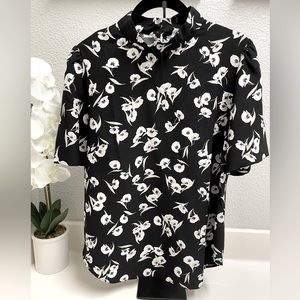 Ann Taylor Shirt Sleeve Black & White Floral Blouse NWT